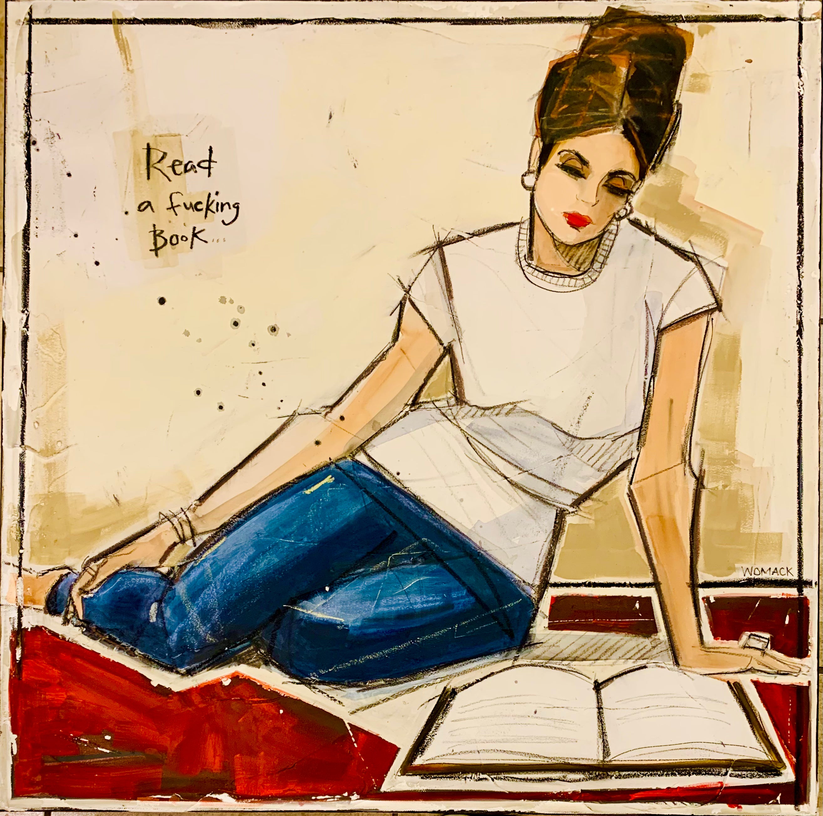 SOLD Read a F Book (blue jeans) Original Painting