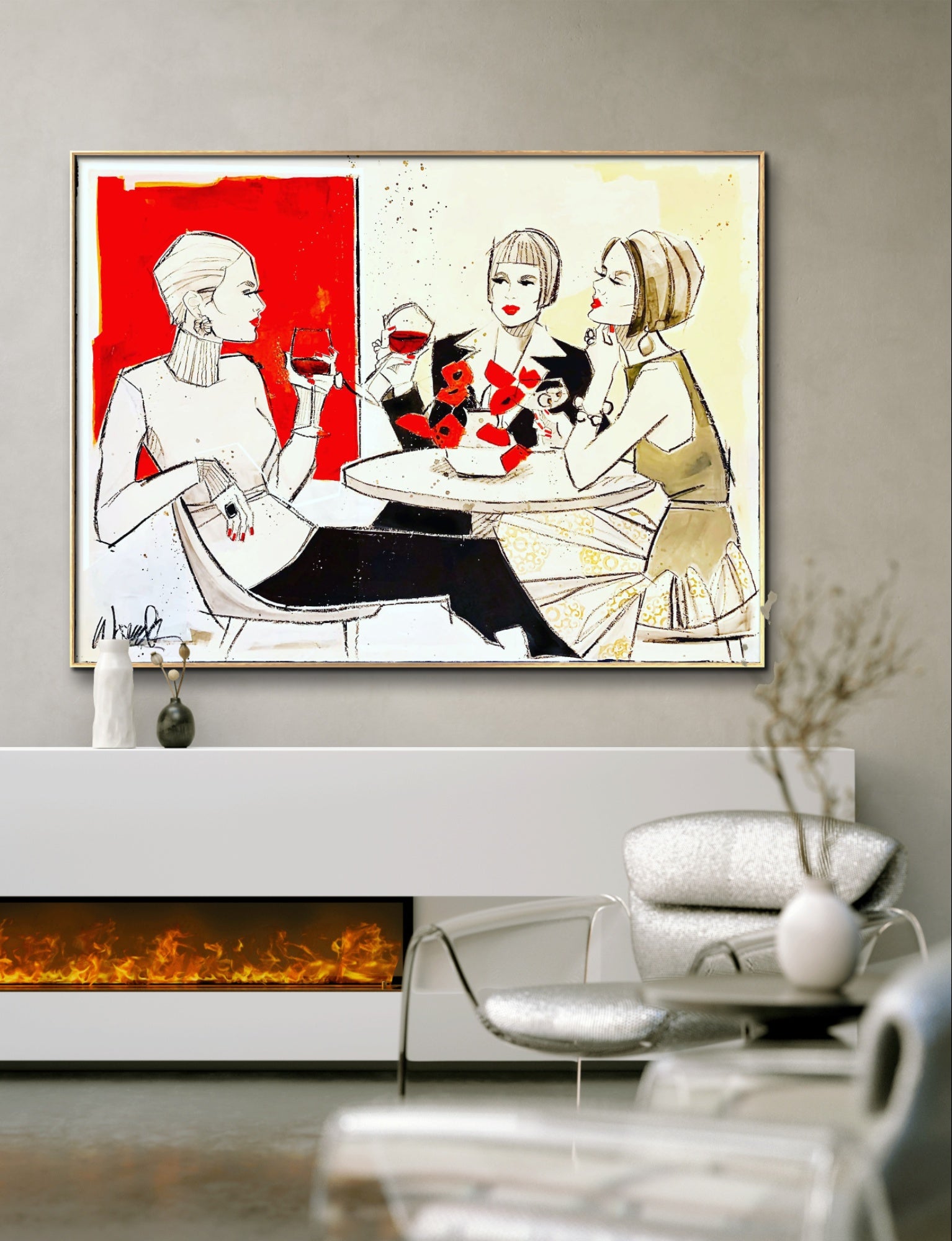 Spill the Damn Tea Already women and wine Original Painting
