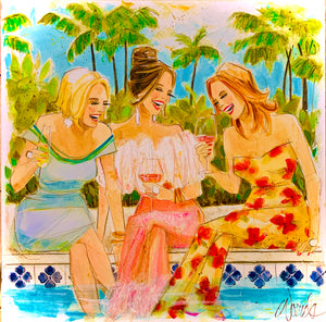 SOLD About Last Night (poolside) Women and Wine Original Painting