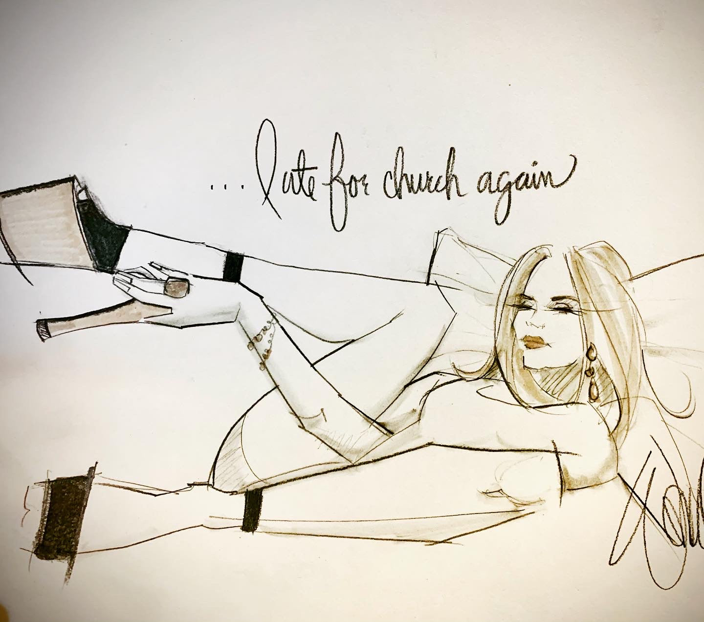Late for church Original Sketch
