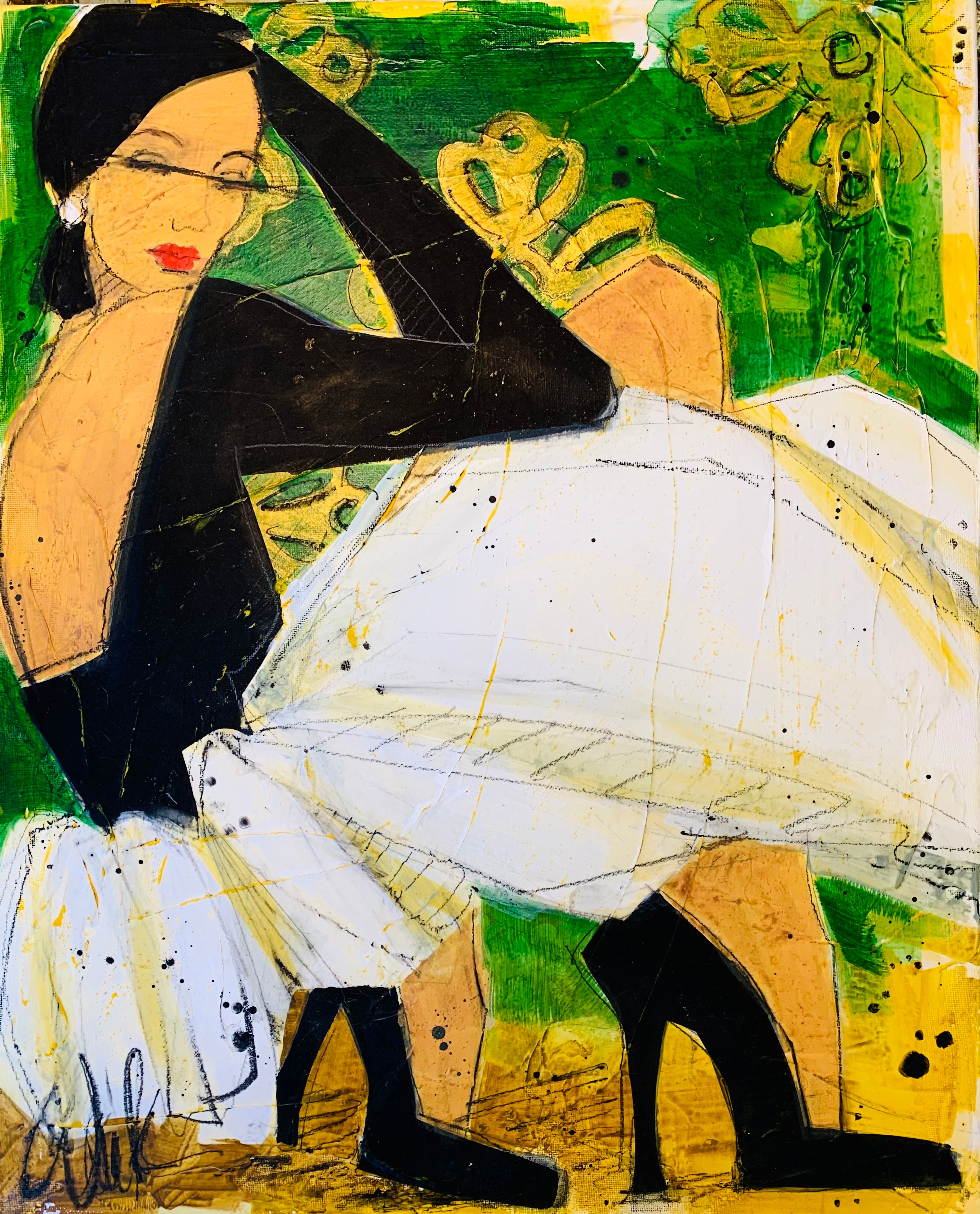 Emerald fashion study original painting