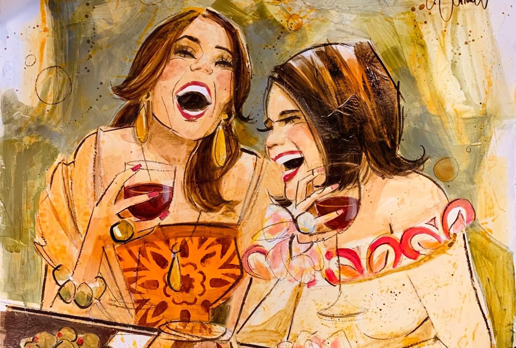 SOLD Two Brunettes Walk into a Bar…Original Painting