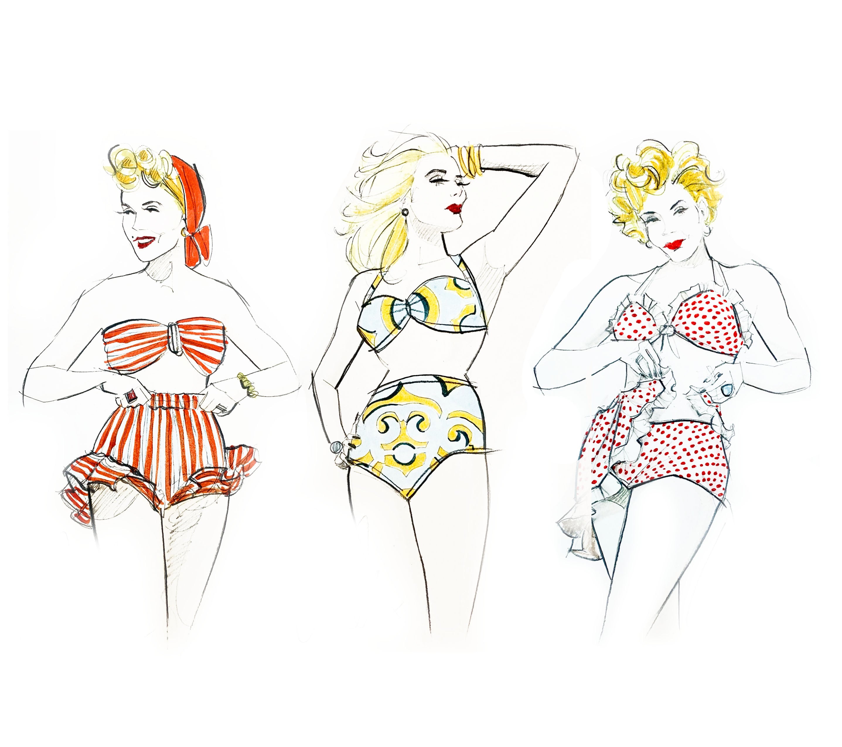 Bathing Beauties print (set of three)